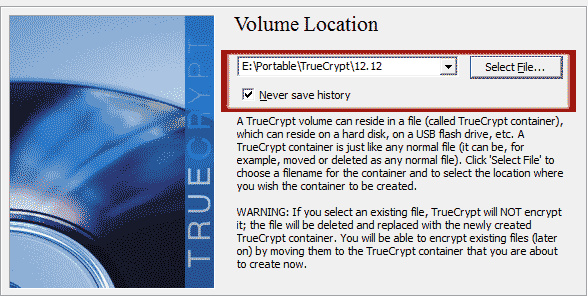выбираем место сохранения файла в truecrypt