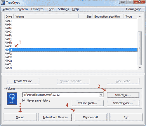 открываем зашифрованный файл в truecrypt