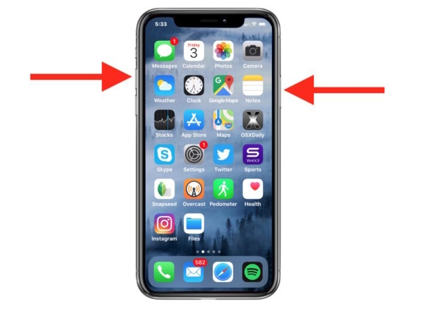скриншот на iPhone X, iPhone XR, iPhone XS, iPhone XS Max